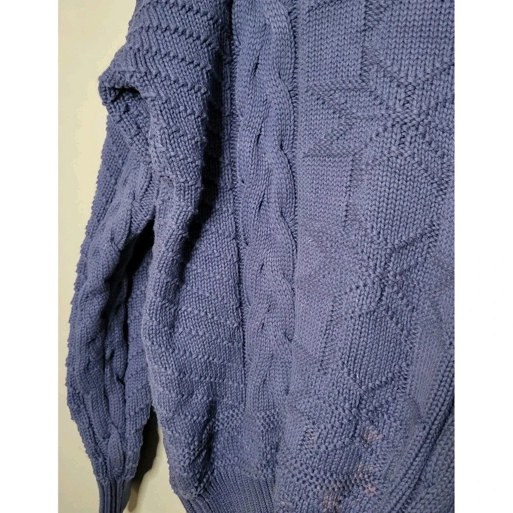 VTG Abercrombie & Fitch Men's Fisherman Chunky Cable Knit Sweater Blue Med *Flaw